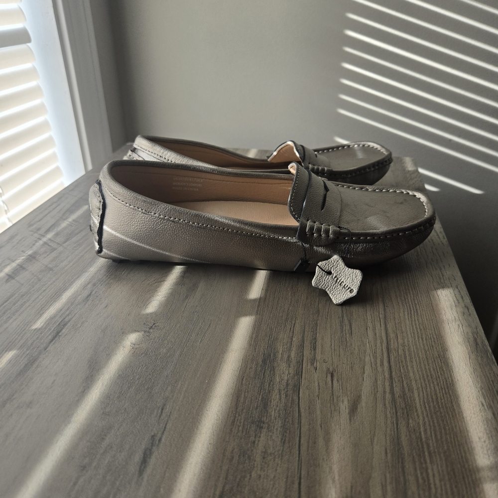 Gray Leather Loafers